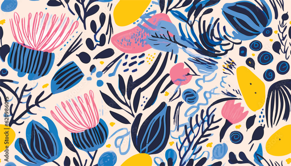 Ukrainian style floral abstract pattern. Collage contemporary hand drawn print. Ukrainian style floral abstract pattern. Collage contemporary hand drawn print.
