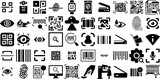 Massive Collection Of Scan Icons Pack Hand-Drawn Black Drawing Elements Symbol, Reality, Icon, Set Doodles Isolated On White