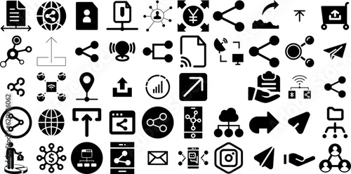 Huge Collection Of Share Icons Pack Linear Simple Pictograms Icon, Documentation, Networking, Colours Silhouettes Isolated On Transparent Background