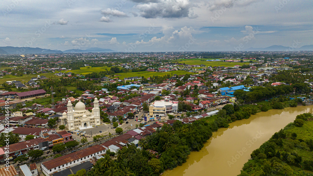 Banda Aceh is the capital and largest city in the province of Aceh view from above. Sumatra, Indonesia.
