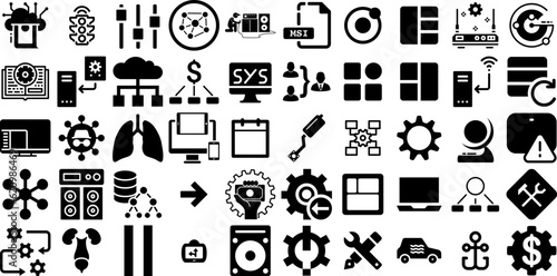 Massive Collection Of System Icons Set Hand-Drawn Isolated Vector Pictogram Set, Line, Execution, Smart Silhouettes Vector Illustration