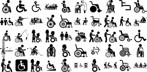 Mega Set Of Wheelchair Icons Pack Linear Cartoon Pictogram Icon  Symbol  Wheel  Health Doodles For Computer And Mobile
