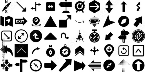 Big Set Of Direction Icons Set Linear Infographic Pictogram Symbol, Renewal, Icon, Way Logotype Isolated On Transparent Background
