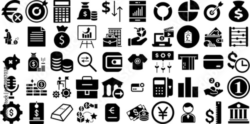 Massive Set Of Finance Icons Bundle Linear Concept Symbol Coin, Court, Finance, Giving Clip Art Isolated On White