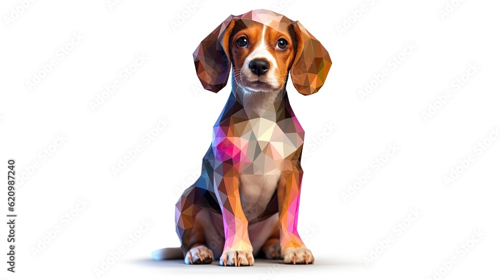 a white background with a sitting Beagle dog. made using generative AI tools