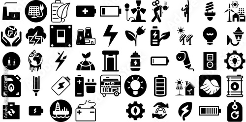 Massive Collection Of Energy Icons Bundle Hand-Drawn Solid Simple Symbols Pointer  Infographic  Investment  Roof Silhouettes Isolated On Transparent Background