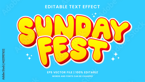 Sunday fest text effect retro cartoon style. Editable text effect