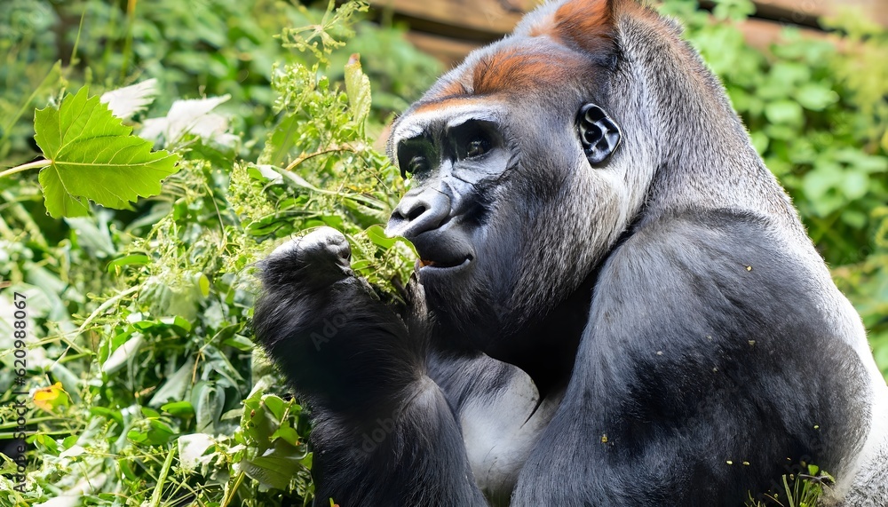 Obraz premium gorilla in jungle, Generative AI