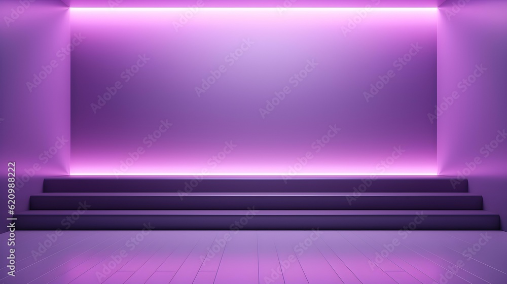 Empty geometrical Room in Light Purple Colors with beautiful Lighting. Futuristic Background for Product Presentation.