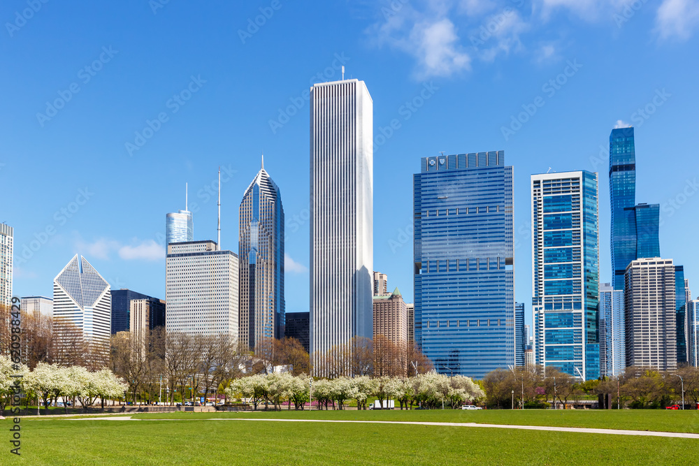 Chicago city downtown skyline skyscraper in the United States