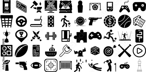 Big Collection Of Game Icons Pack Hand-Drawn Isolated Design Pictograms Court, Playstation, Entertainment, Set Doodle Vector Illustration