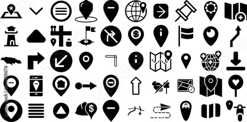 Massive Collection Of Navigation Icons Bundle Isolated Infographic Silhouettes Option  Pointer  Symbol  Icon Symbols Isolated On White Background