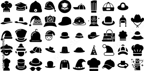Mega Collection Of Hat Icons Collection Linear Concept Elements Icon, Birthday, Contractor, Toque Symbol Isolated On White Background photo