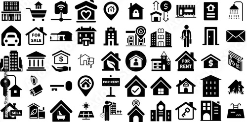 Massive Collection Of Estate Icons Bundle Linear Design Web Icon Luxury Home, Icon, Contractor, Finance Element For Apps And Websites