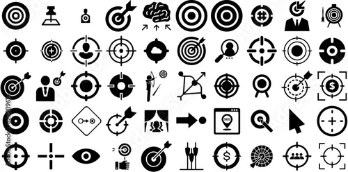 Big Collection Of Target Icons Set Hand-Drawn Black Design Signs Circle, Mark, Symbol, Icon Pictograph Vector Illustration