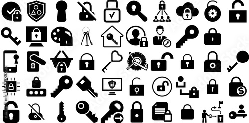 Huge Set Of Lock Icons Pack Flat Infographic Symbols Icon, Open, Symbol, Lock Graphic Isolated On White Background