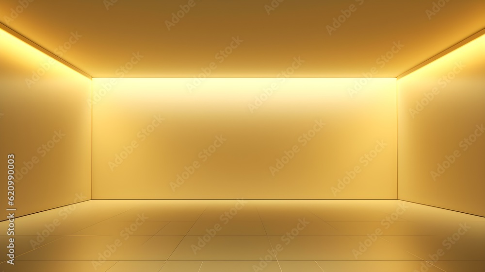 Empty geometrical Room in Light Yellow Colors with beautiful Lighting. Futuristic Background for Product Presentation.