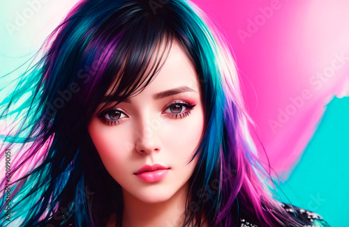 Close-up portrait of beautiful young woman. Generative AI.