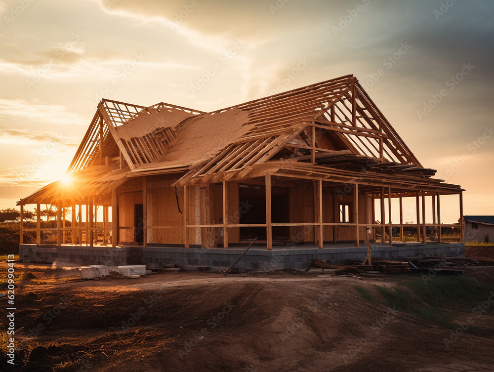 wooden house under construction the construction process, AI Generation wooden house under construction the construction process, AI Generation