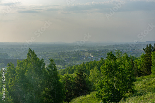 View of the city from the hill in the early morning. Sibiria