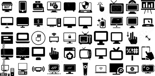 Mega Set Of Screen Icons Set Hand-Drawn Solid Vector Silhouettes Full, Icon, Tablet, Thin Graphic Isolated On Transparent Background