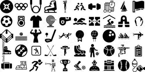 Mega Set Of Sport Icons Set Hand-Drawn Isolated Vector Pictogram Health, Court, Silhouette, Tool Doodles Isolated On White Background