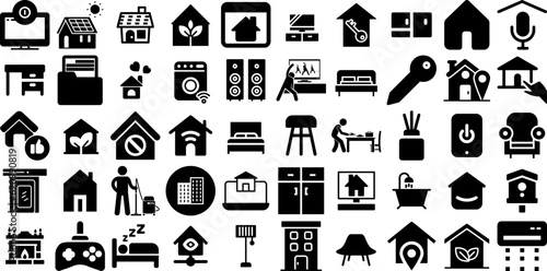 Huge Collection Of Home Icons Set Solid Simple Signs Automation, Sensor, People, Installation Doodle Vector Illustration