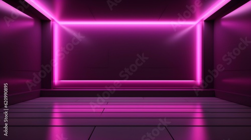 Empty geometrical Room in Magenta Colors with beautiful Lighting. Futuristic Background for Product Presentation.