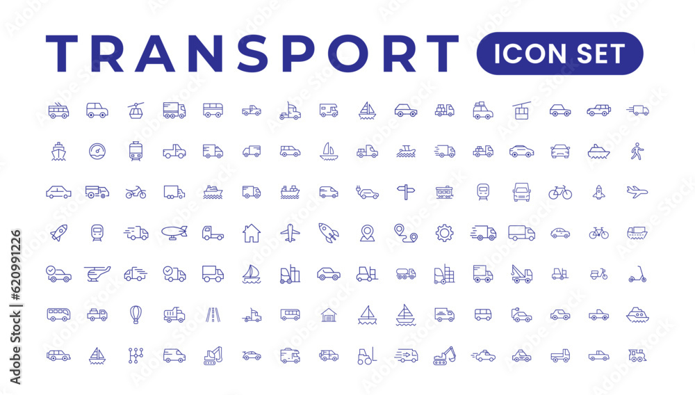 Transport, vehicle and delivery elements - minimal thin line web icon set. Outline icons collection. Simple vector illustration. Transport, vehicle and delivery elements - minimal thin line web icon set. Outline icons collection. Simple vector illustration.