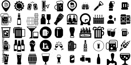 Massive Set Of Beer Icons Pack Hand-Drawn Linear Concept Symbol Barrel, Icon, Wine, Pub Elements For Apps And Websites
