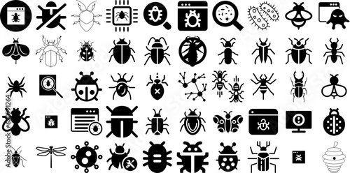 Massive Set Of Bug Icons Collection Isolated Vector Elements Microorganism, Bug, Threat, Icon Logotype For Apps And Websites photo