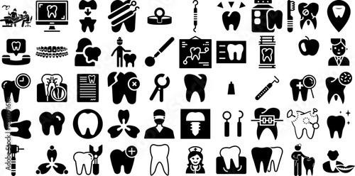 Mega Set Of Dentist Icons Pack Solid Drawing Pictograms Set  Implant  Icon  Health Doodles For Computer And Mobile