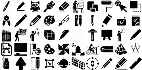 Big Collection Of Drawing Icons Pack Solid Design Clip Art Technical, Setsquare, Yes, Icon Pictogram For Computer And Mobile photo