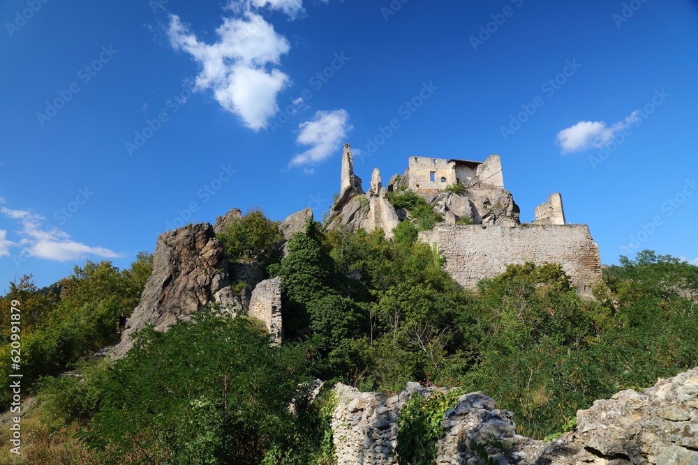 Castle ruin in Durnstein, Austria. Landmark of Wachau region.