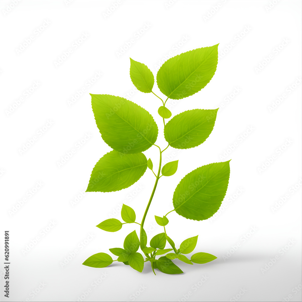 Green leaves on white background as botanical, eco design and spring nature flat lay concept Green leaves on white background as botanical, eco design and spring nature flat lay concept