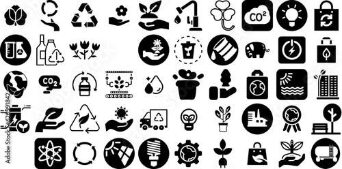 Huge Collection Of Environment Icons Bundle Solid Drawing Silhouettes Plant, Trash, Icon, Symbol Silhouette For Computer And Mobile photo