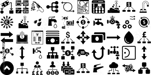 Mega Set Of Flow Icons Collection Hand-Drawn Solid Infographic Silhouette Set, Dripped, Icon, Structure Glyphs For Apps And Websites photo