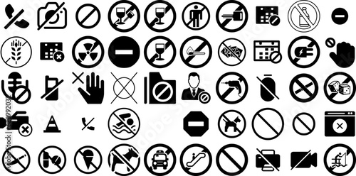 Massive Collection Of Forbidden Icons Bundle Hand-Drawn Isolated Drawing Pictogram Icon, Health, Symbol, Cross Out Illustration Isolated On White