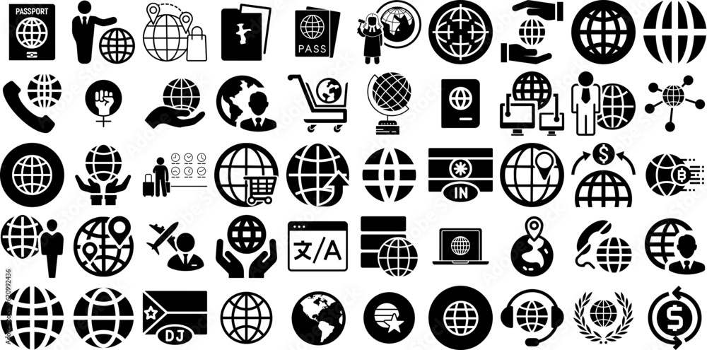 Big Collection Of International Icons Set Hand-Drawn Linear Infographic Pictogram Finance, Border, Icon, Multi Logotype Isolated On White Background