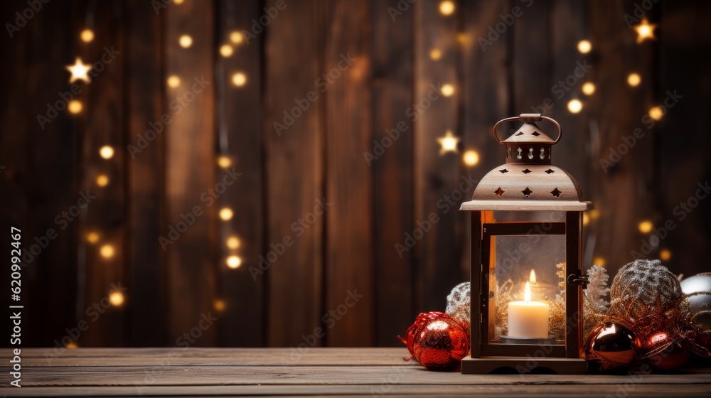 Christmas lantern on a wooden table. Christmas lantern on a wooden table.