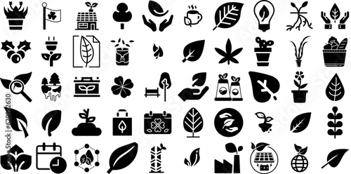 Mega Set Of Leaf Icons Bundle Solid Concept Web Icon Trinity, Set, Silhouette, Global Element Vector Illustration