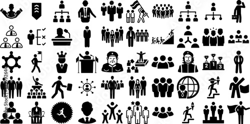 Big Collection Of Leader Icons Pack Black Design Symbols Team, Thin, Icon, Business Clip Art Isolated On Transparent Background