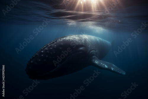 Sperm whale diving deep into the ocean, Whale, bokeh  photo