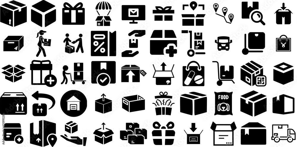 Big Set Of Package Icons Bundle Solid Design Silhouettes Optimization, Icon, Distribution, Mark Illustration For Computer And Mobile