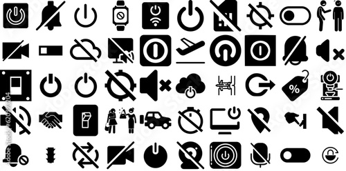 Mega Collection Of Off Icons Bundle Hand-Drawn Solid Vector Clip Art Icon, Symbol, Silhouette, Flight Doodles Vector Illustration