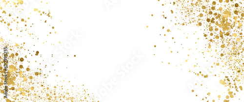 Gold sparkle splatter border . Gold Foil Frame Gold brush stroke on transparent background. 