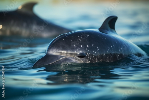 Pilot whale family swimming together  Whale  bokeh Generative AI