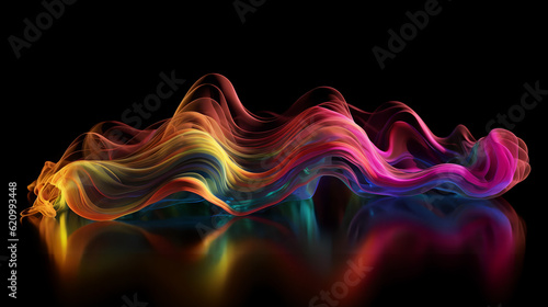 Neon smoke waves background, Generative AI