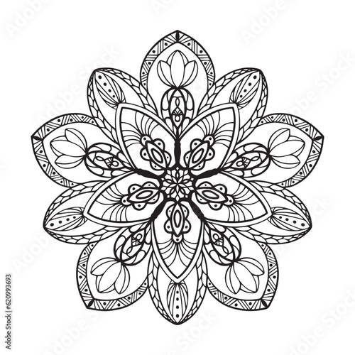 Mandala flower. Antique decorative elements. Oriental drawing, vector illustration. Islamic, Arabic, Indian, Moroccan, Spanish, Turkish, Pakistani, Chinese, mystic, Pufic motifs. Colouring book page