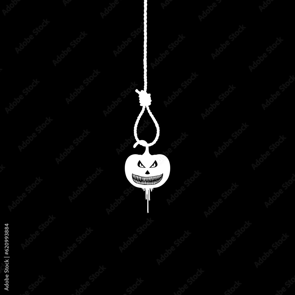 Scary Pumpkin hanging on gallows for sign, symbol and Halloween art illustration. Vector Illustration Scary Pumpkin hanging on gallows for sign, symbol and Halloween art illustration. Vector Illustration